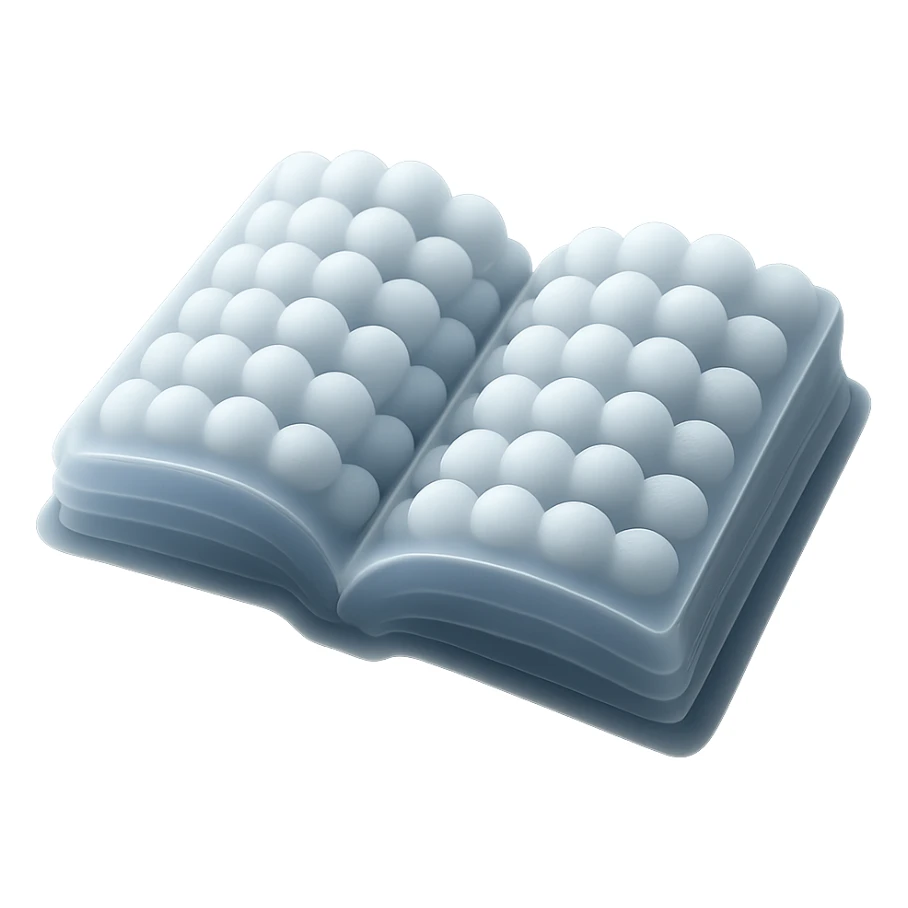 thick open book made entirely of small very bright white fluffy convex clouds, matte glass style sticker
