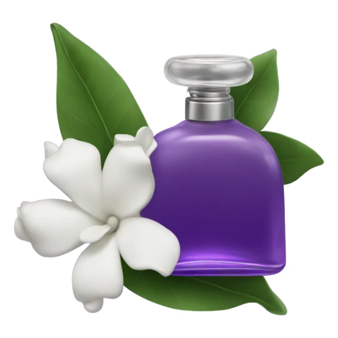 Aesthetic view of violet gardenias with a classic violet perfume bottle.
 sticker