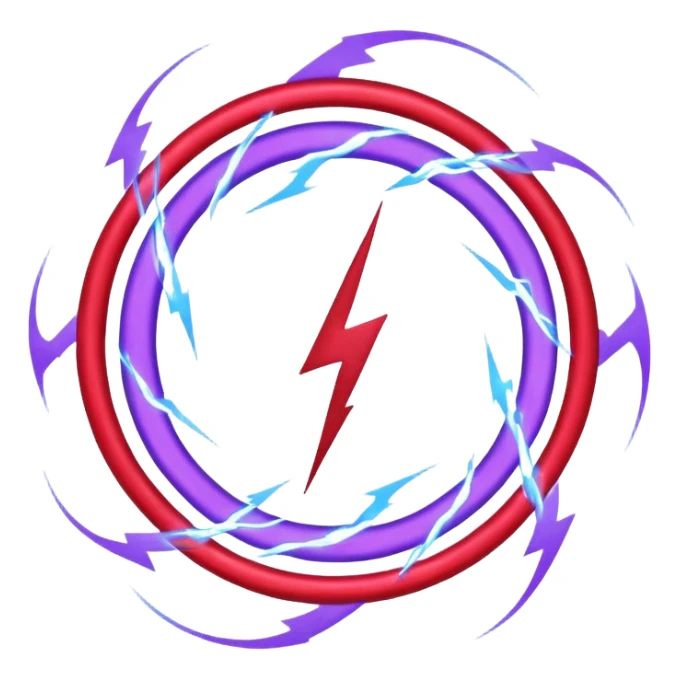 Combination of red blue lightening creating purple lightening in circle shape sticker