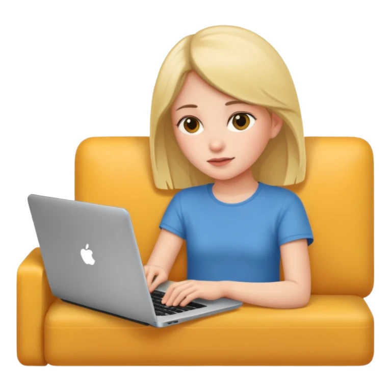 A girl is working with a laptop while lying on the sofa sticker