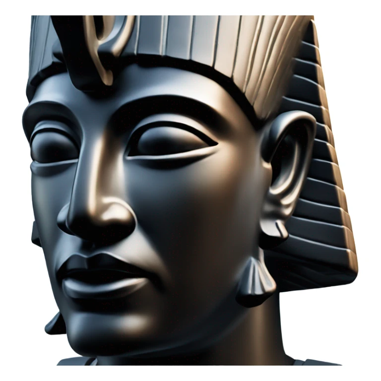 Osiris obsidian statue on granite 30 ton brick, massive size, sunlight behind, sunset colors, reflections on black stone polished clean perfect, photography angles sticker