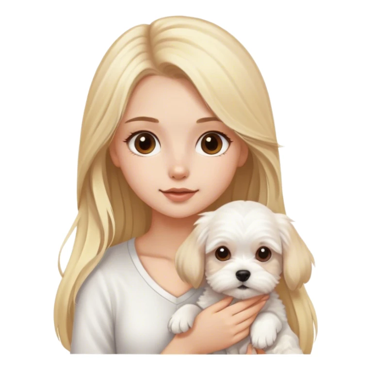 Blond long hair brown eyes girl with maltese puppy sticker