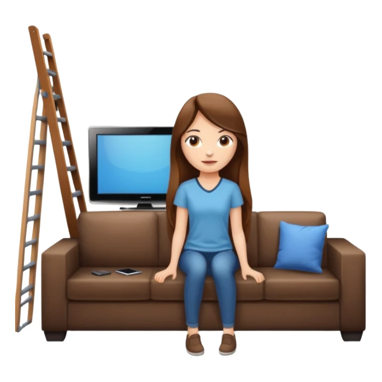 beautiful girl with long brown hair constructing new lounge room area with flat screen tv and couch sticker
