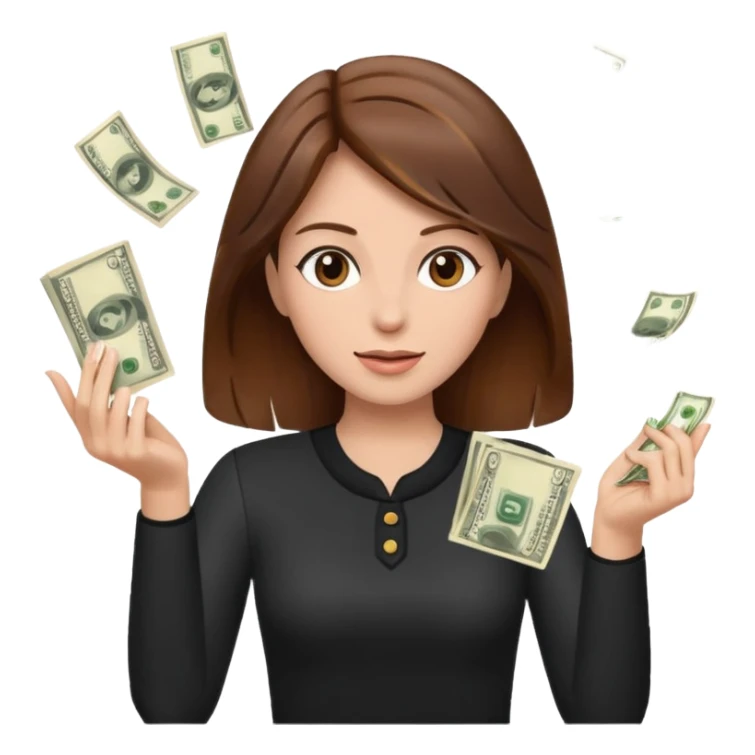 Woman in brown hair throwing money sticker