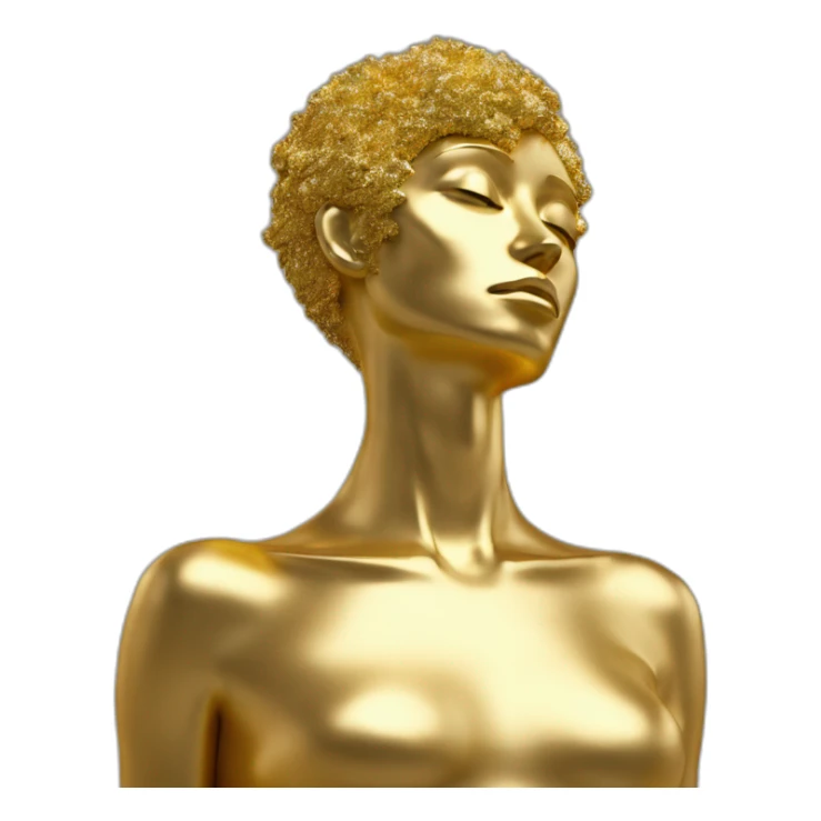 modern sculpture, abstract colorful figures on a golden glittering pedestal, zoomed-out view of the entire statue, 4K resolution 4:3 sticker