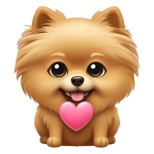 Beige pomeranian holding a heart sticker