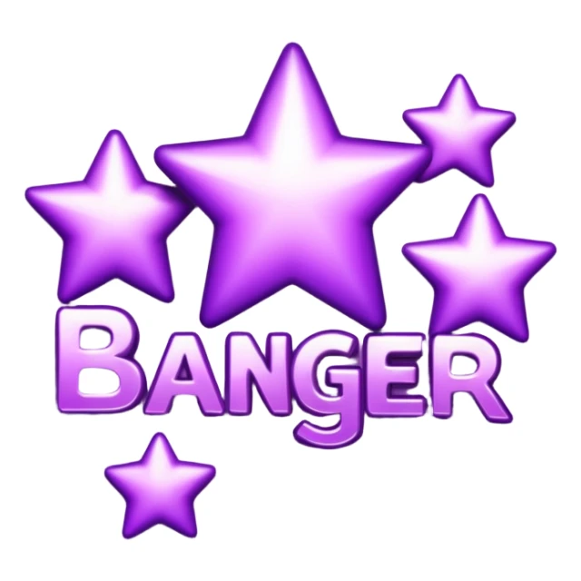 The word "banger" surrounded by purple stars sticker