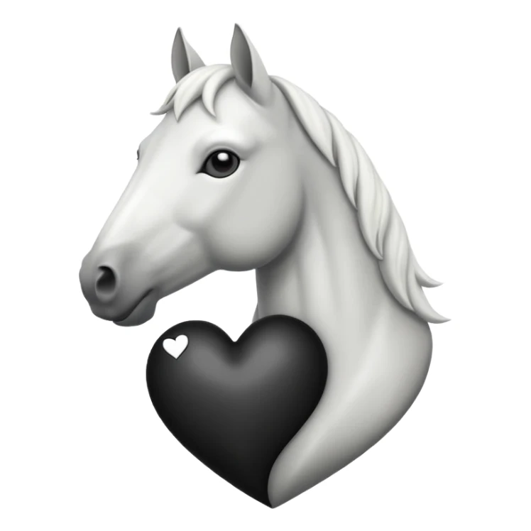 White Horse centered within a black heart emoji sticker