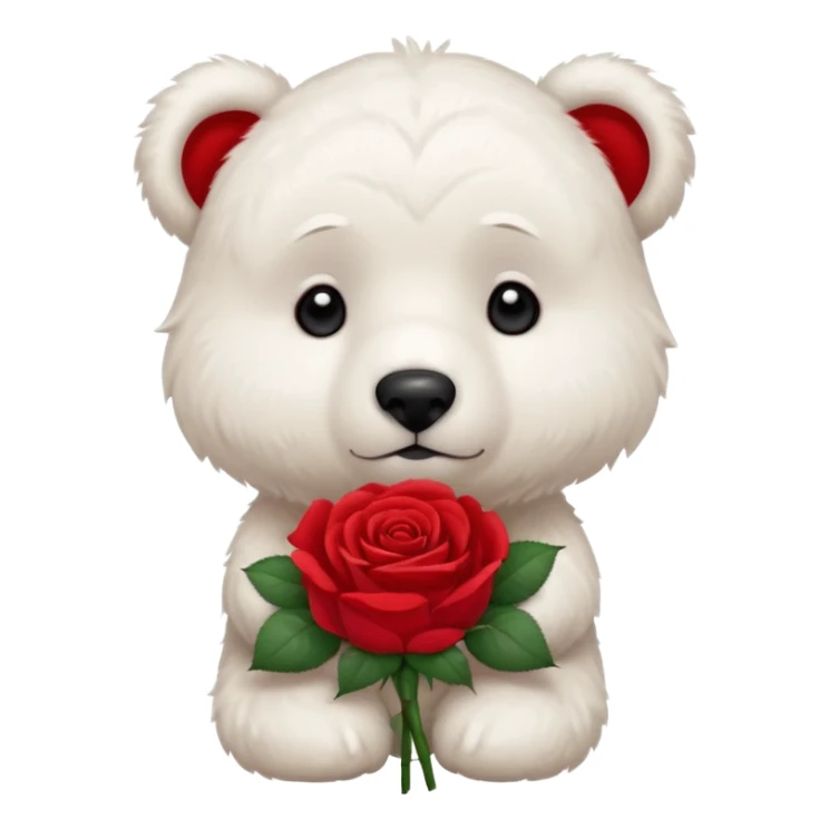 Cute white bear with sad puppy dog eyes holding roses  sticker