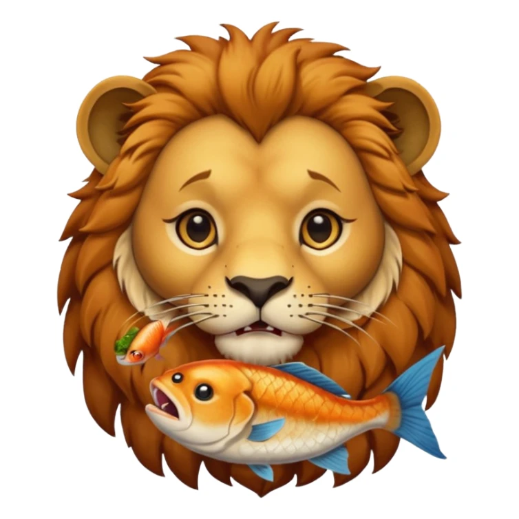  A lion eating a fish, feeling sad, portrait, bust up sticker