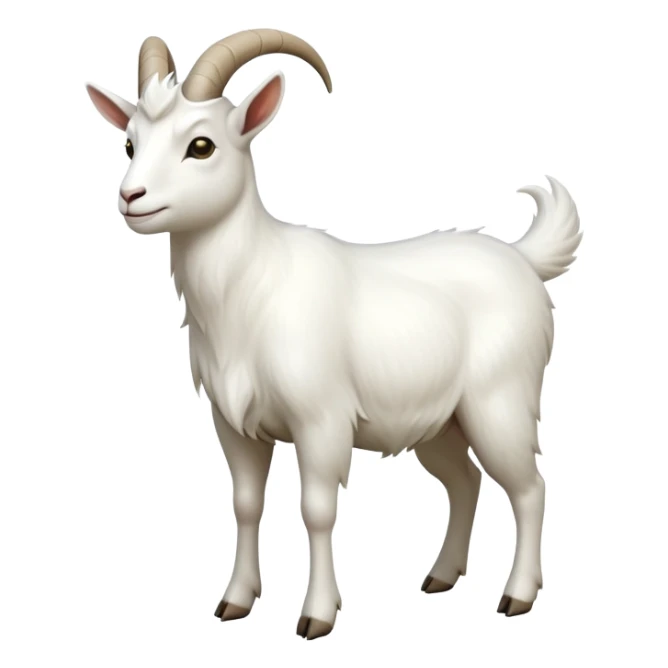 cinematic-[white goat]-realistic-full-body-standing-emoji,-tail-flicking-lazily,-head-tilted-dramatically,-sleek-[white]-fur,-simplified-yet-realistic-focused-features,-highly-detailed,-glowing-with-an-almost-sarcastic-glow sticker