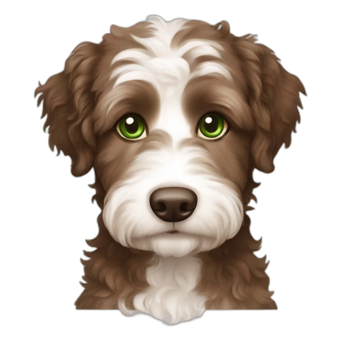 A brown and white aussiedoodle with green eyes sticker