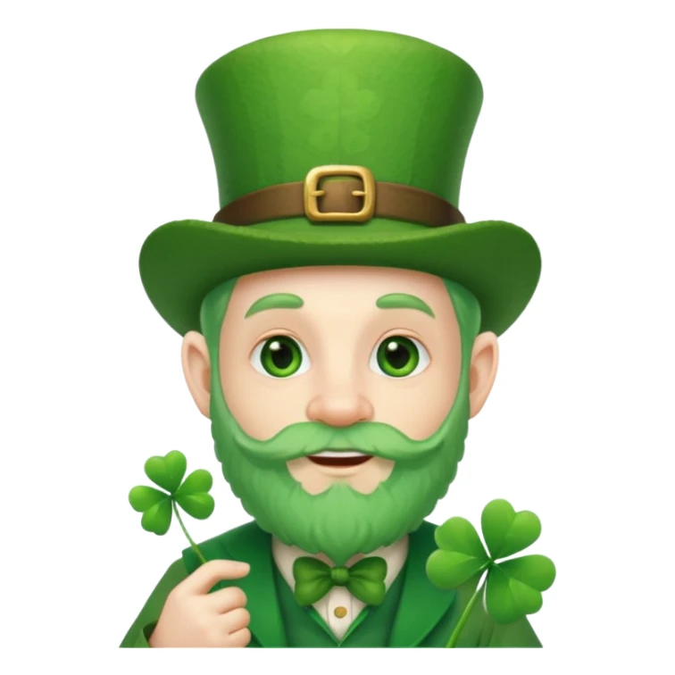 cute funny leprechaun green beard holding a 4 leaf clover sticker