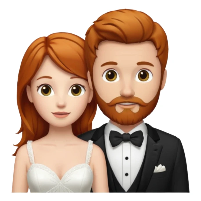 Ginger long hair bride and brown hair groom with beard sticker