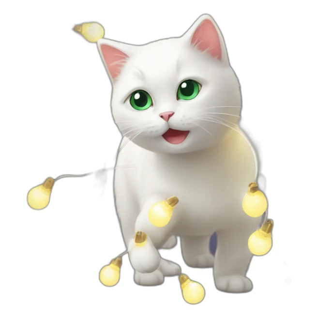 White cat playing with christmas lights on the wall sticker