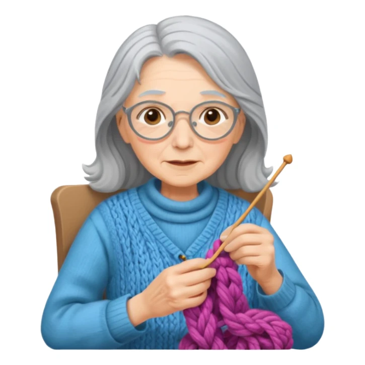 elderly women  working knitting in long hair sticker