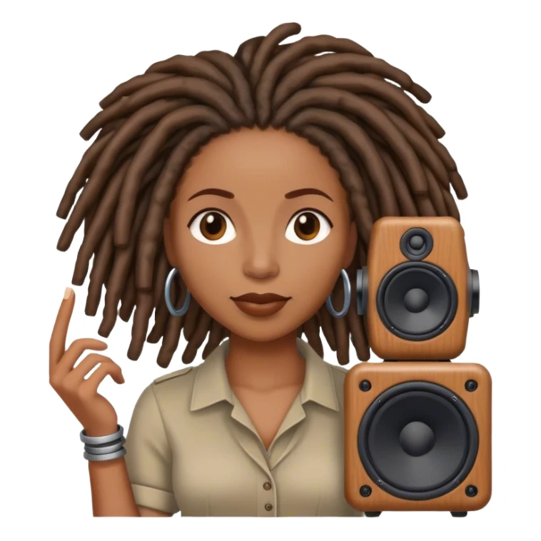 Black woman with locs with speaker sticker