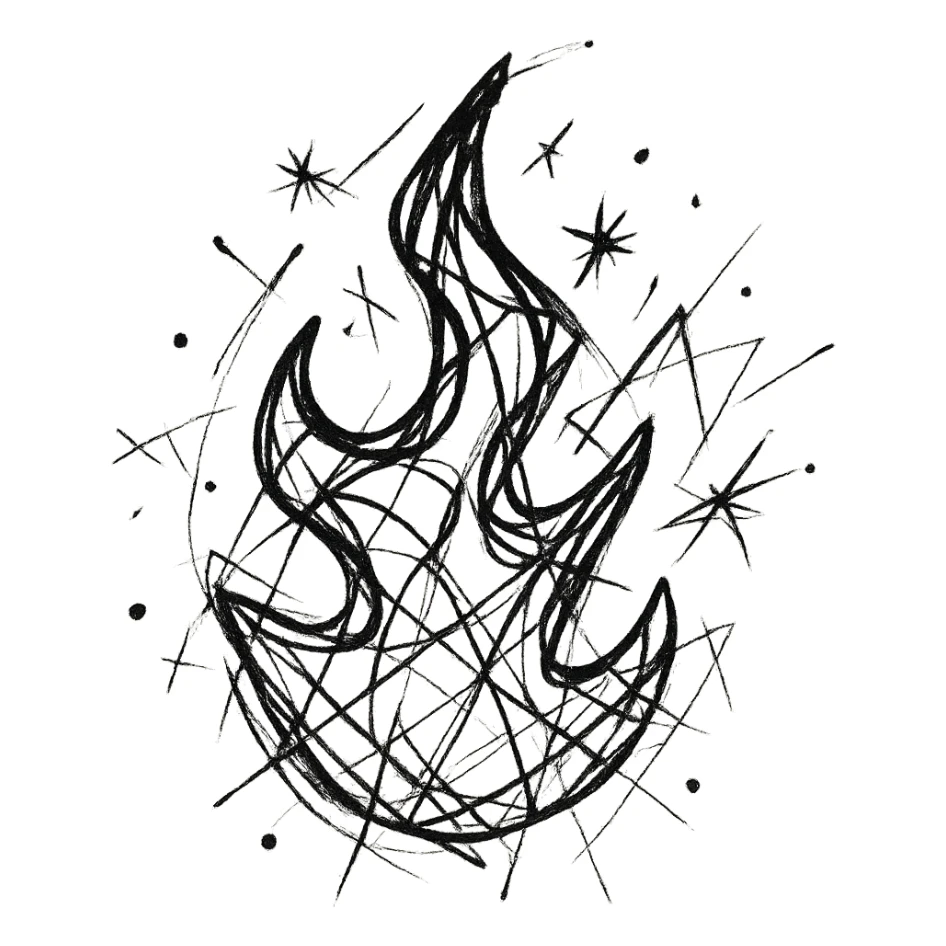 abstract flame shape, chaotic geometric outline style sticker