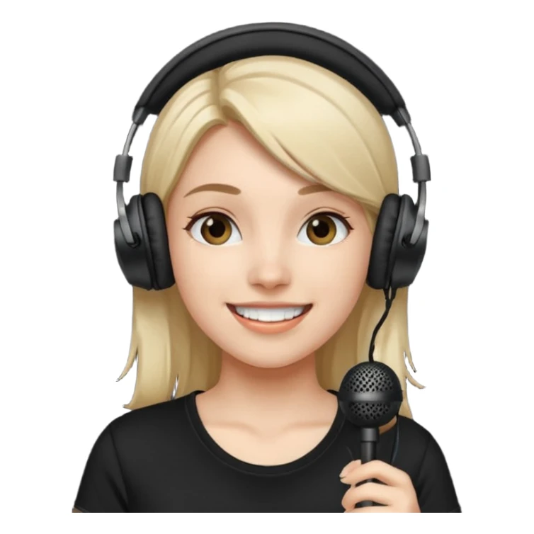 Female, happy, wearing headphone having mic, t-shirt 
 sticker