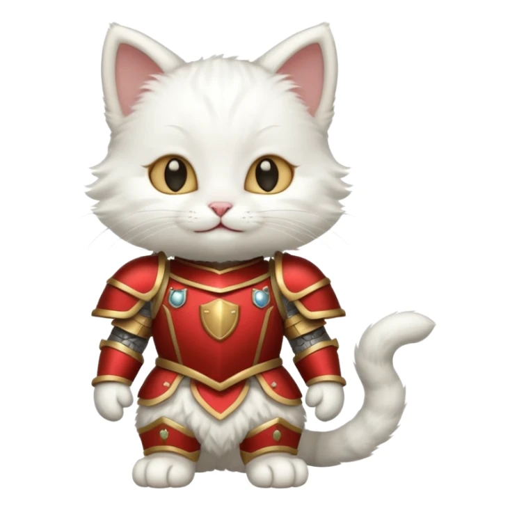baby white cat in armor, full body, smile sticker