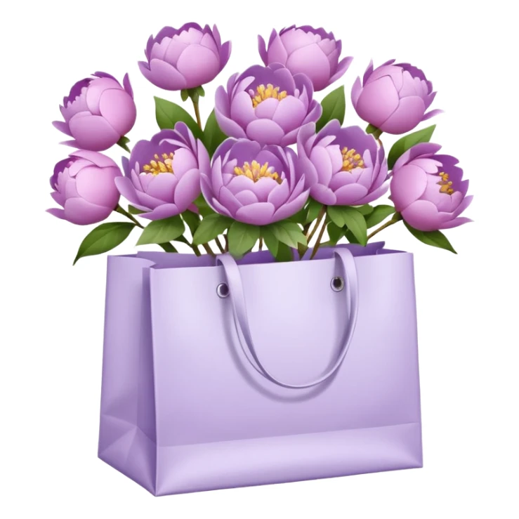 Realistic white shopping bag with lilac peonies in it sticker