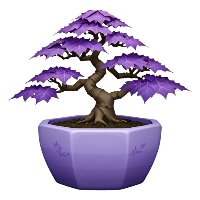  Earthenware ware small short squat cascading black violet bonsai pot plant purple lace-leaf maple tree with triangular angular multi-hexagon faceted asymmetrical originally shaped pot sticker