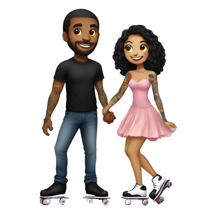 Romantic roller skating date for beautiful tattooed couple sticker
