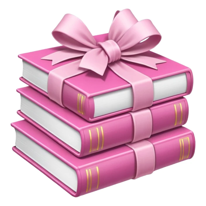 Pink Books stacked up and tied together by a white bow sticker