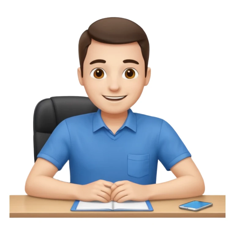 happy employee sitting at a desk sticker