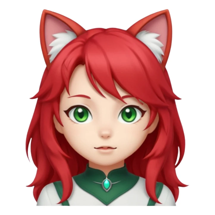 cute anime cat-girl with cat ears, red blowing hair sticker