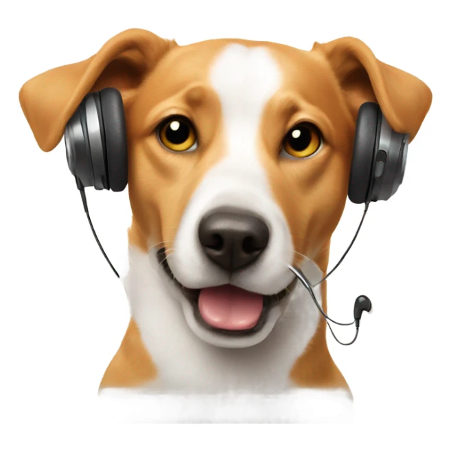 dog eating a chicken wing with earphones in sticker