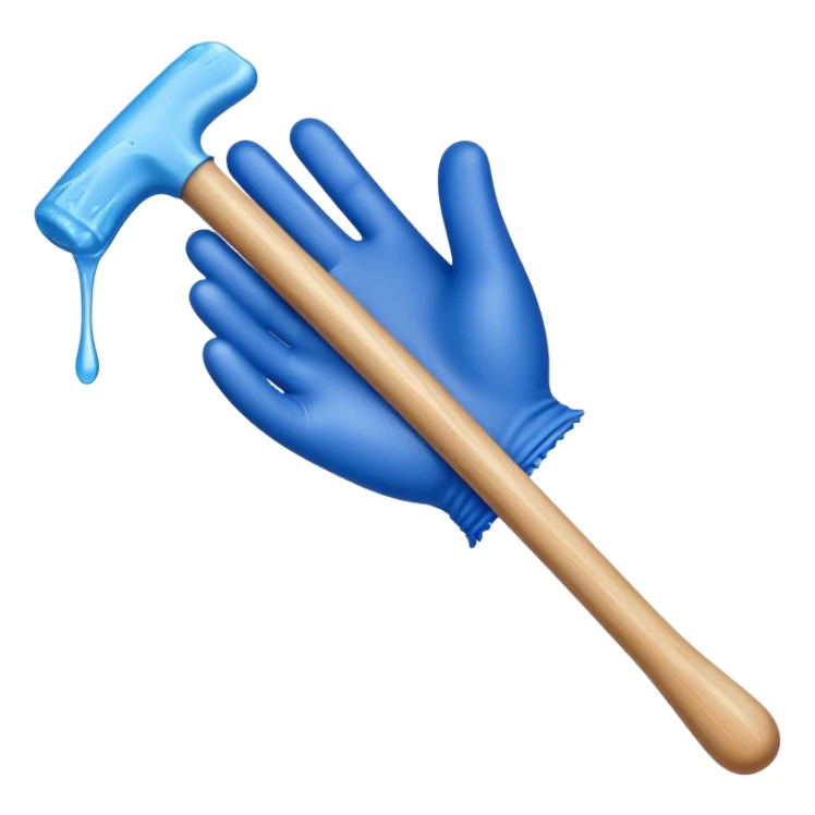 a waxing stick being held with a blue glove and wax dripping off the stick sticker