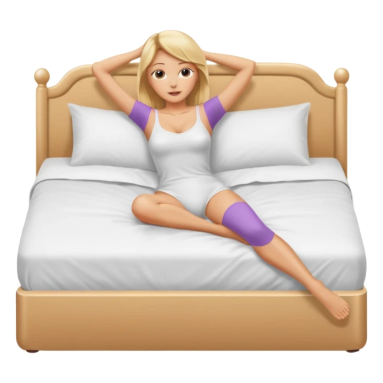 Naked woman, thin blonde, C Cup, lying in bed, legs raised up, ass showing, legs spread sticker