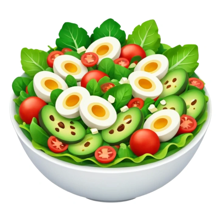 Salad community avatar in clean emoji-style illustration. Classic salads like Olivier and Tashkent, vibrant greens and colorful ingredients, simple shapes, flat design, high contrast, fresh and inviting. sticker