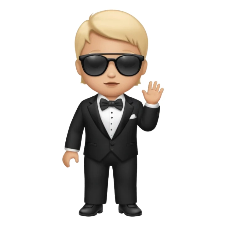 Baby wearing sunglasses and a tuxedo sticker