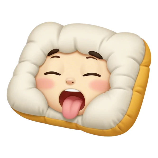 A yawning pillow with a sleepy and cozy expression sticker