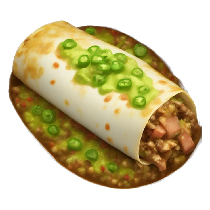 Wet burrito with green salsa sticker