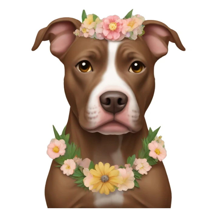 brown pit bull dog with a flower crown sticker