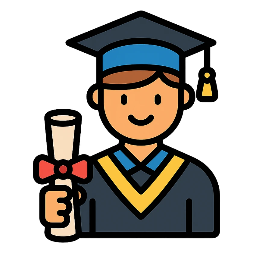 successful graduate student, cap and gown, diploma sticker