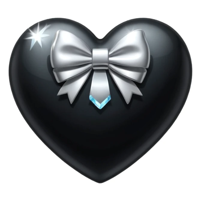 crystal black heart with a silver bow and heart pattern on the bow sticker