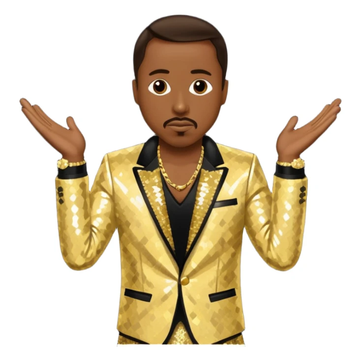 MC Hammer with dark brown hair, gold sequin outfit sticker