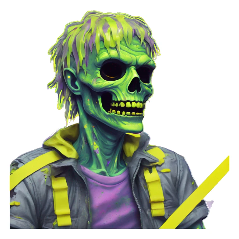 Zombie_ Vaporwave black holographic oilslick zombie yellow caution tape sticker