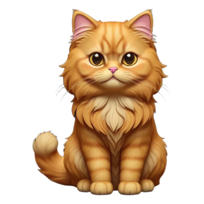 cinematic-[ginger persian cat]-realistic-full-body-sitting-emoji,-tail-curled-playfully-around-its-paws,-head-tilted-dramatically,-fluffy-[ginger]-fur,-simplified-yet-realistic-focused-features,-highly-detailed,-glowing-with-an-almost-sarcastic-glow sticker