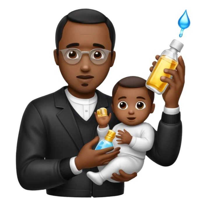 Diddy party with diddy holding baby oil sticker