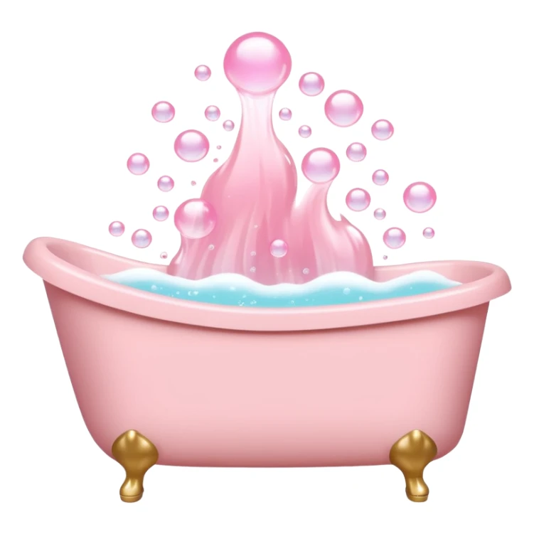 A light pink bathtub filled with light pink bubbles. Light pink bubbles rise upward above it. sticker