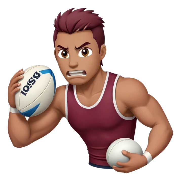 Angry mustang holding  white rugby ball wearing maroon singlet sticker
