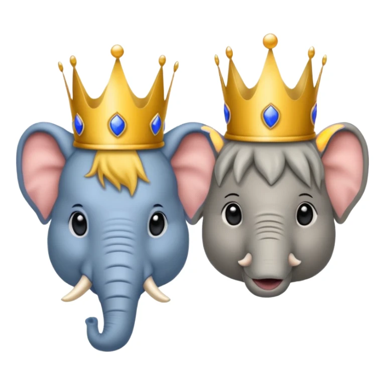(Democratic Party) elephant facing (Republican Party) donkey neither wearing a crown.  Put face of Donald Trump wearing a crown in between them sticker