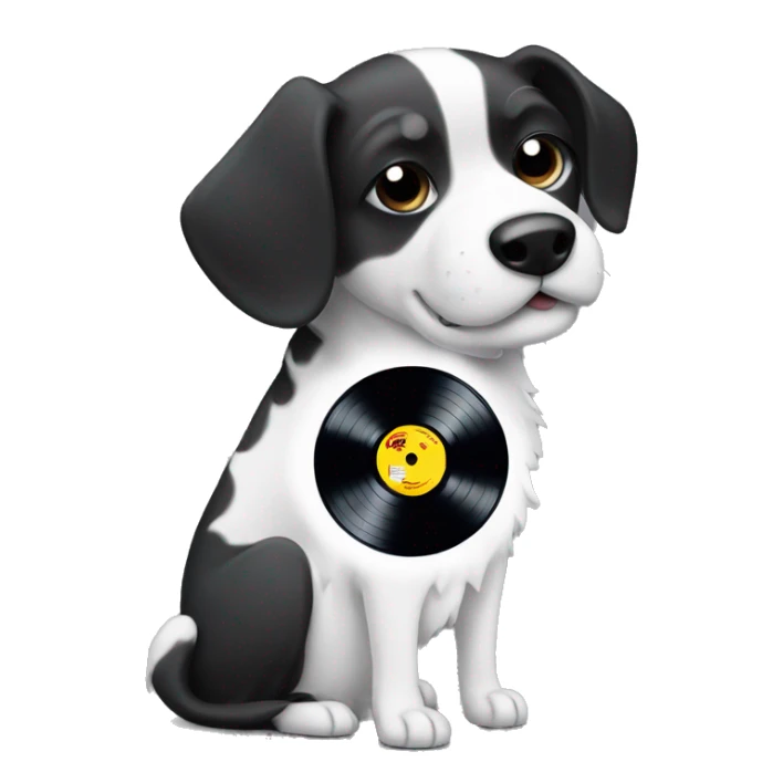 Black and white dog holding vinyl record  sticker