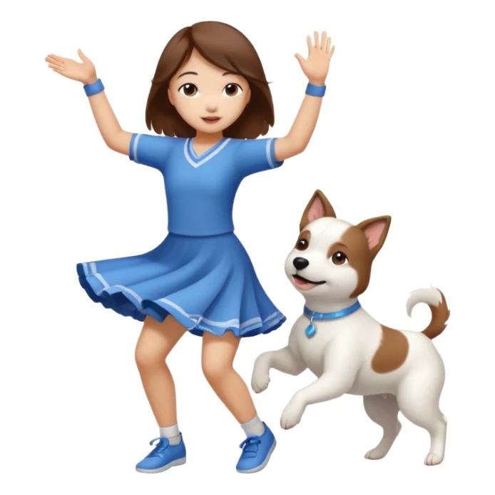 an asian girl dance with an white dog sticker