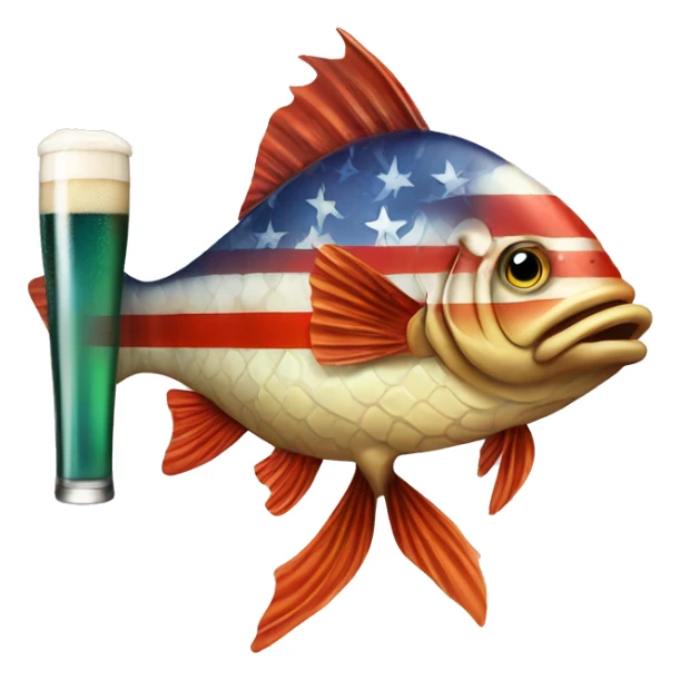 Redneck fish with beer and an American flag sticker